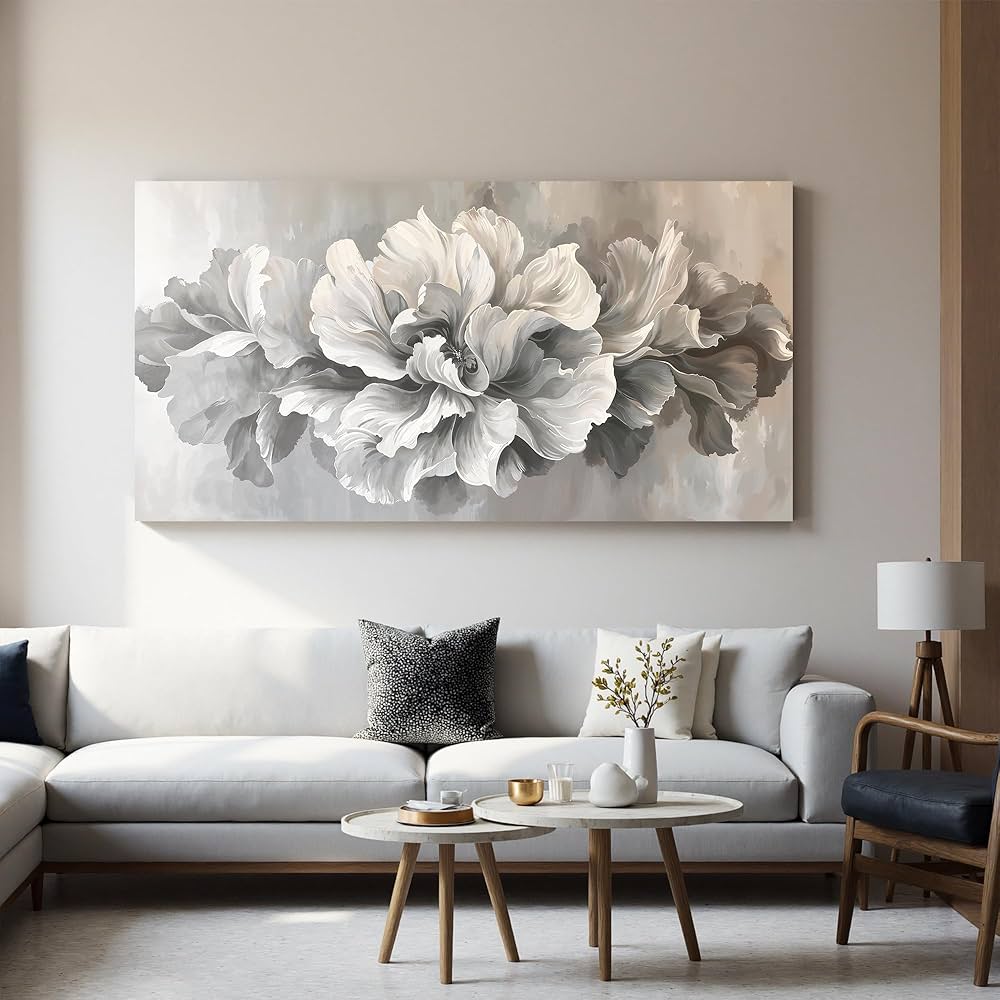 Canvas Wall Art Decor White Flower Wall Art Decor For Living Room Gray Floral Art Wall Decor Pictures Prints Modern Aesthetics artwork Wall Art For Home Bedroom Office Room Wall Decor 20×40 Inch