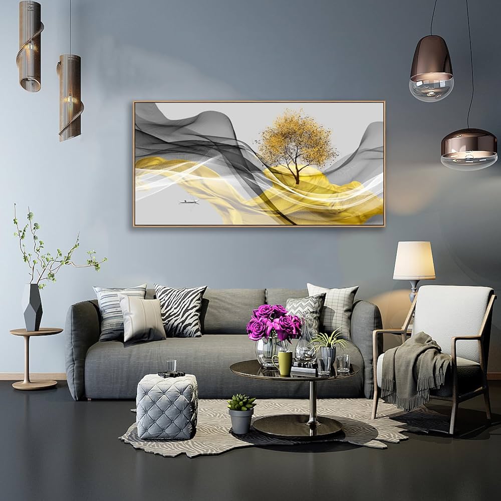 Tucai Decor Framed Wall Art Canvas Modern Light Luxury Abstract Ink Landscape Wall Art Canvas Framed for Living Room Decoration, Bedroom, Home and Office Wall Decor 20x40inch (Framed)