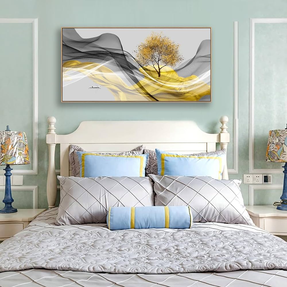 Tucai Decor Framed Wall Art Canvas Modern Light Luxury Abstract Ink Landscape Wall Art Canvas Framed for Living Room Decoration, Bedroom, Home and Office Wall Decor 20x40inch (Framed)