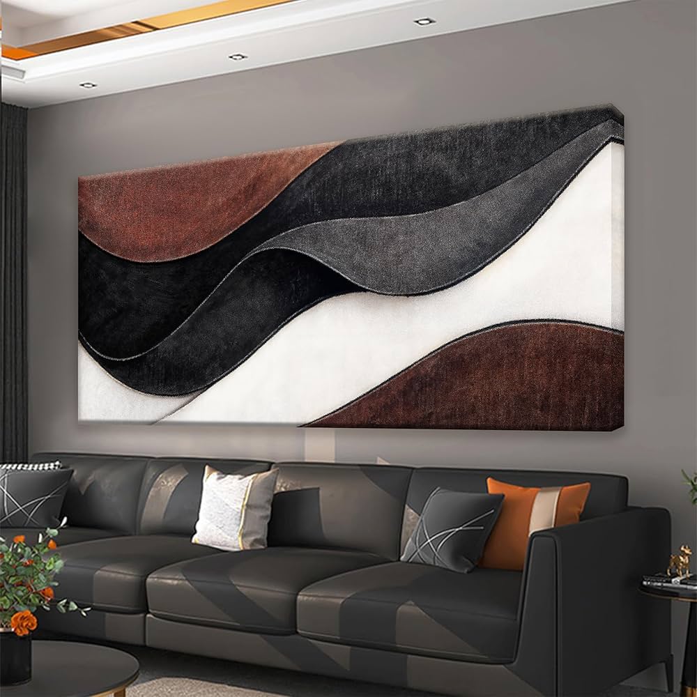 QSQ Canvas Wall Art Abstract Black And White Canvas Art Wall Decor Prints Brown Abstract Wall Decor Modern Minimalist Painting Picture For Bedroom Office Home Decoration Artwork 20″ X 40