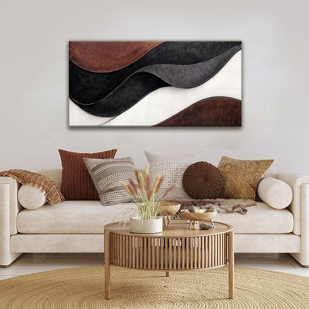 QSQ Canvas Wall Art Abstract Black And White Canvas Art Wall Decor Prints Brown Abstract Wall Decor Modern Minimalist Painting Picture For Bedroom Office Home Decoration Artwork 20″ X 40