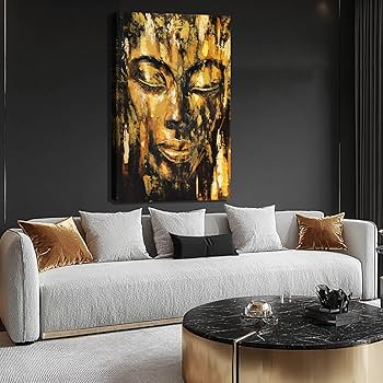 ZENPEE Black Large Wall Art, Gold Abstract Wall Art, Home Decorations for Living Room, Wall Decor for Bedroom Aesthetic, for Office, 24″ x 36″