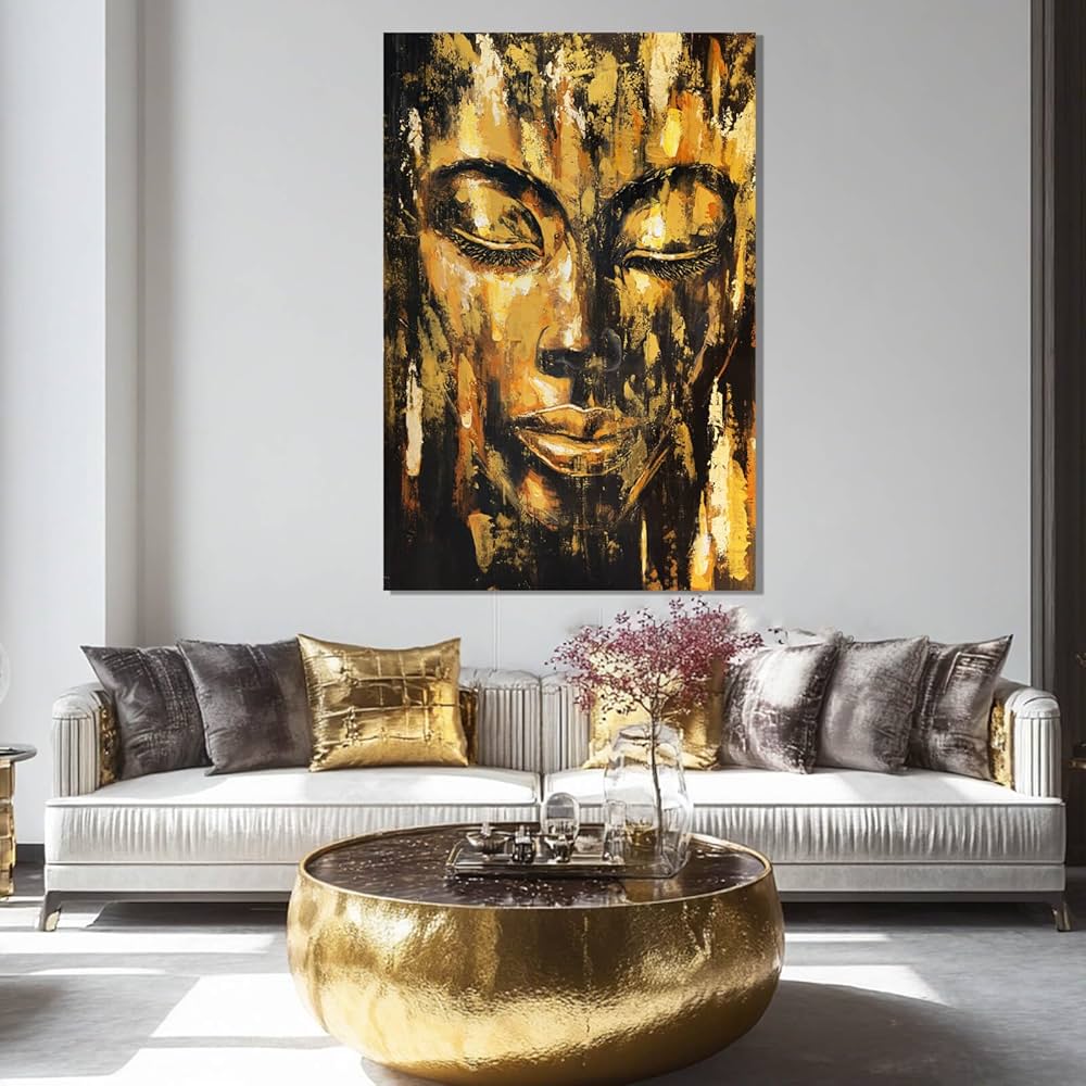 ZENPEE Black Large Wall Art, Gold Abstract Wall Art, Home Decorations for Living Room, Wall Decor for Bedroom Aesthetic, for Office, 24″ x 36″