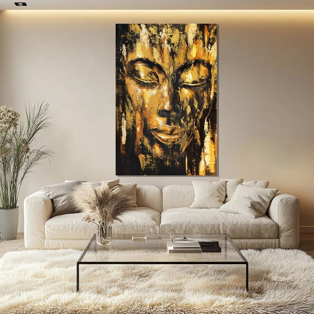 ZENPEE Black Large Wall Art, Gold Abstract Wall Art, Home Decorations for Living Room, Wall Decor for Bedroom Aesthetic, for Office, 24″ x 36″