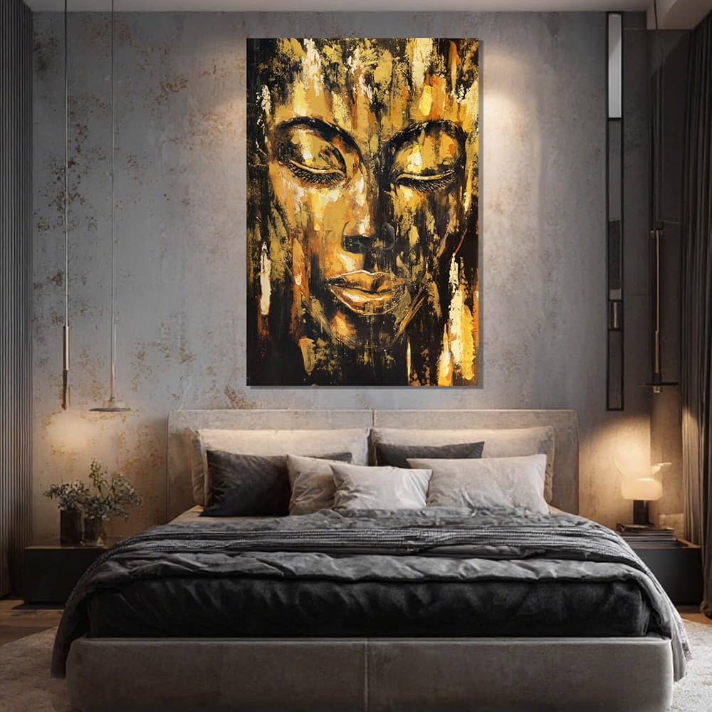ZENPEE Black Large Wall Art, Gold Abstract Wall Art, Home Decorations for Living Room, Wall Decor for Bedroom Aesthetic, for Office, 24″ x 36″