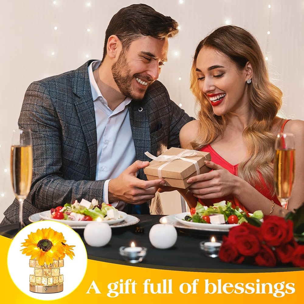 Sunflowers Flower Lamp,Rechargeable Cordless Touch Table Lamp,3-Colour Infinitely Dimming Small Night Light,Festival Restaurant Bedroom Bar Coffee Shop Birthday Gifts for Women Mom