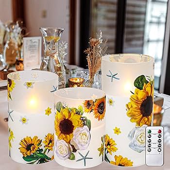 Sunflower Decor Flameless Candles Gifts for Women,Sunflower Candle Housewarming Gifts New Home Get Well Soon Gifts for Women,Decorative Battery Operated Candles