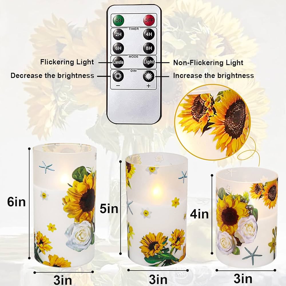 Sunflower Decor Flameless Candles Gifts for Women,Sunflower Candle Housewarming Gifts New Home Get Well Soon Gifts for Women,Decorative Battery Operated Candles
