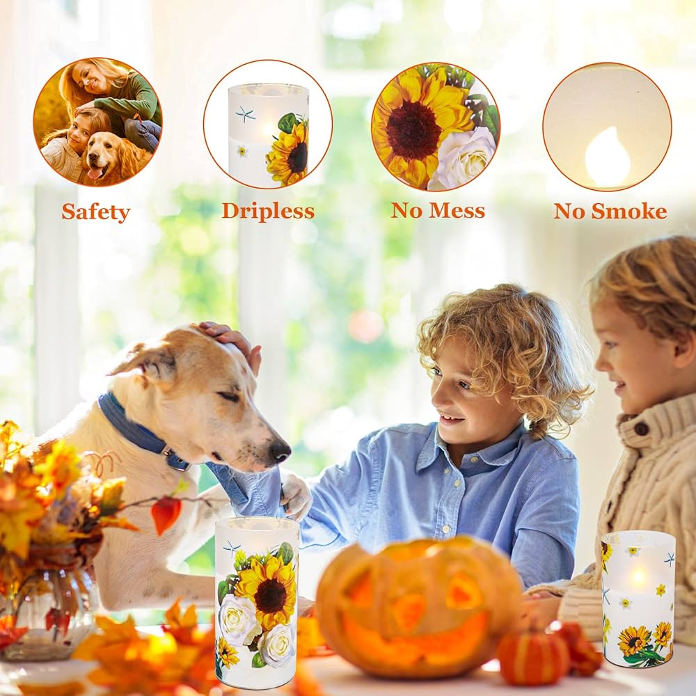 Sunflower Decor Flameless Candles Gifts for Women,Sunflower Candle Housewarming Gifts New Home Get Well Soon Gifts for Women,Decorative Battery Operated Candles