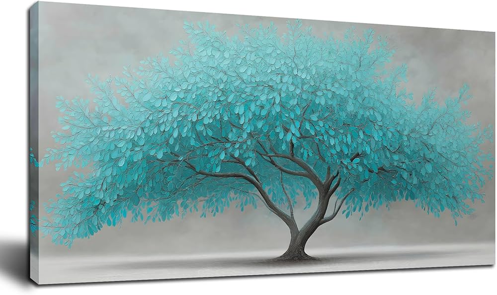 Tree of Life Wall Art for Living Room Bedroom Teal Blue Nature Print Picture Painting Large Framed Wall Decor for Bathroom Office Modern Home Botanical Landscape Wall Decorations Artwork Size 20×40 Ready to Hang