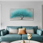 Tree of Life Wall Art for Living Room Bedroom Teal Blue Nature Print Picture Painting Large Framed Wall Decor for Bathroom Office Modern Home Botanical Landscape Wall Decorations Artwork Size 20×40 Ready to Hang