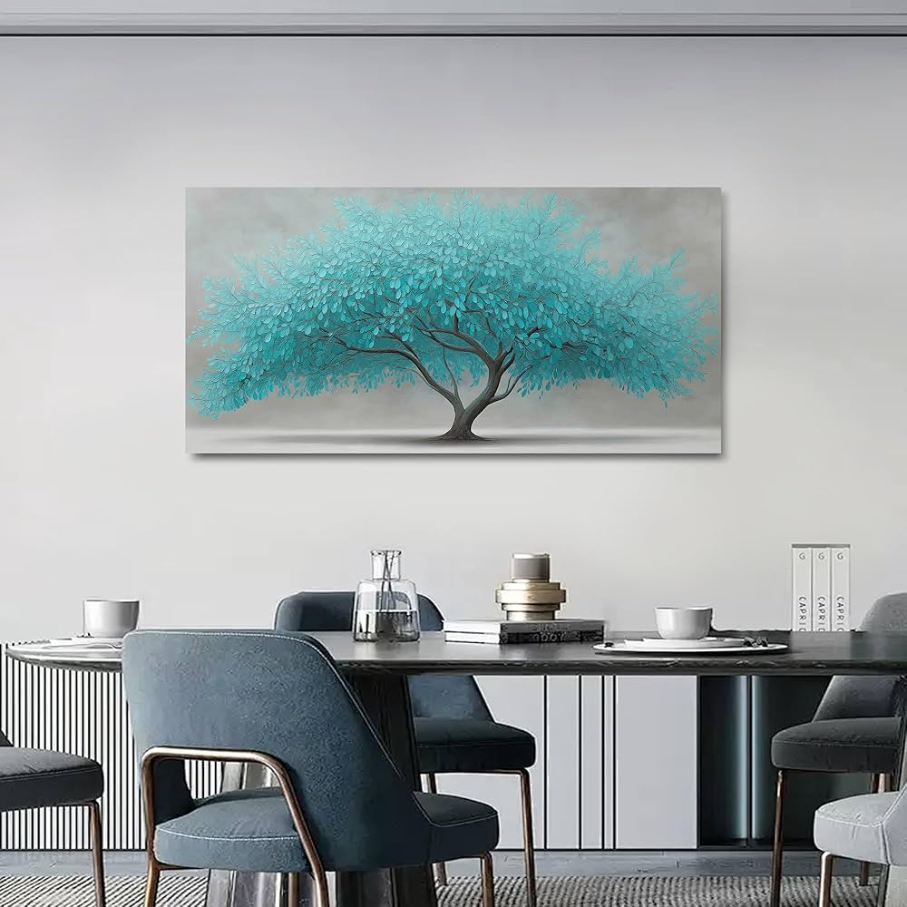 Tree of Life Wall Art for Living Room Bedroom Teal Blue Nature Print Picture Painting Large Framed Wall Decor for Bathroom Office Modern Home Botanical Landscape Wall Decorations Artwork Size 20×40 Ready to Hang