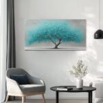 Tree of Life Wall Art for Living Room Bedroom Teal Blue Nature Print Picture Painting Large Framed Wall Decor for Bathroom Office Modern Home Botanical Landscape Wall Decorations Artwork Size 20×40 Ready to Hang