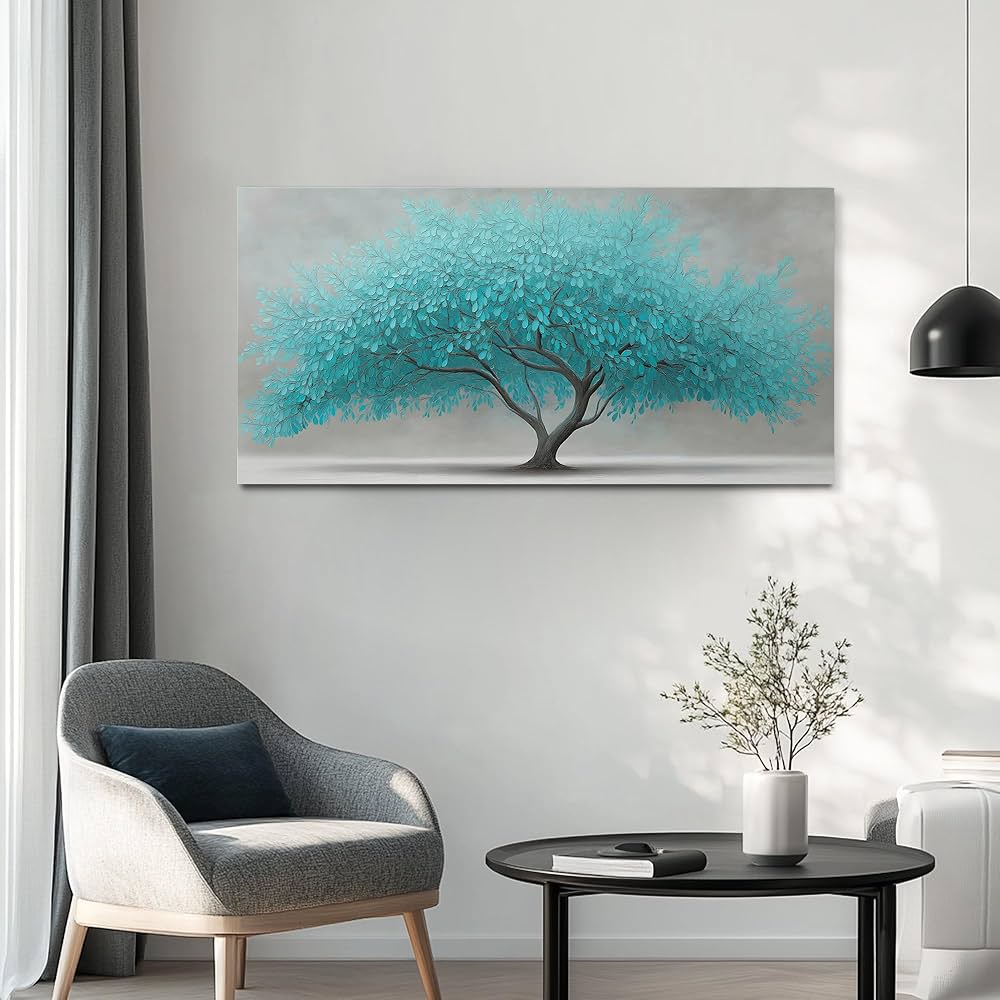 Tree of Life Wall Art for Living Room Bedroom Teal Blue Nature Print Picture Painting Large Framed Wall Decor for Bathroom Office Modern Home Botanical Landscape Wall Decorations Artwork Size 20×40 Ready to Hang