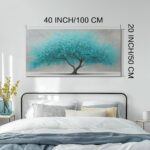 Tree of Life Wall Art for Living Room Bedroom Teal Blue Nature Print Picture Painting Large Framed Wall Decor for Bathroom Office Modern Home Botanical Landscape Wall Decorations Artwork Size 20×40 Ready to Hang