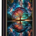 Black Gold Framed Tree of Life Canvas Wall Art Starry sky reflection Pictures Wall Decor Modern Abstract Poster Print Artwork for Living Room Yoga Room Hotel Bedroom Home Decoration 12x16in