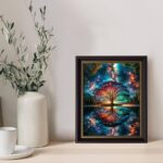 Black Gold Framed Tree of Life Canvas Wall Art Starry sky reflection Pictures Wall Decor Modern Abstract Poster Print Artwork for Living Room Yoga Room Hotel Bedroom Home Decoration 12x16in