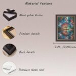 Black Gold Framed Tree of Life Canvas Wall Art Starry sky reflection Pictures Wall Decor Modern Abstract Poster Print Artwork for Living Room Yoga Room Hotel Bedroom Home Decoration 12x16in