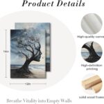 Kdyudo 2 pcs Tree of Life Canvas Framed Wall Art Gothic Face Tree Painting Picture Surrealist Trees and Ocean Abstract Nature Poster Print Artwork Bathroom Living Room Office Wall Decor 12×16 inch