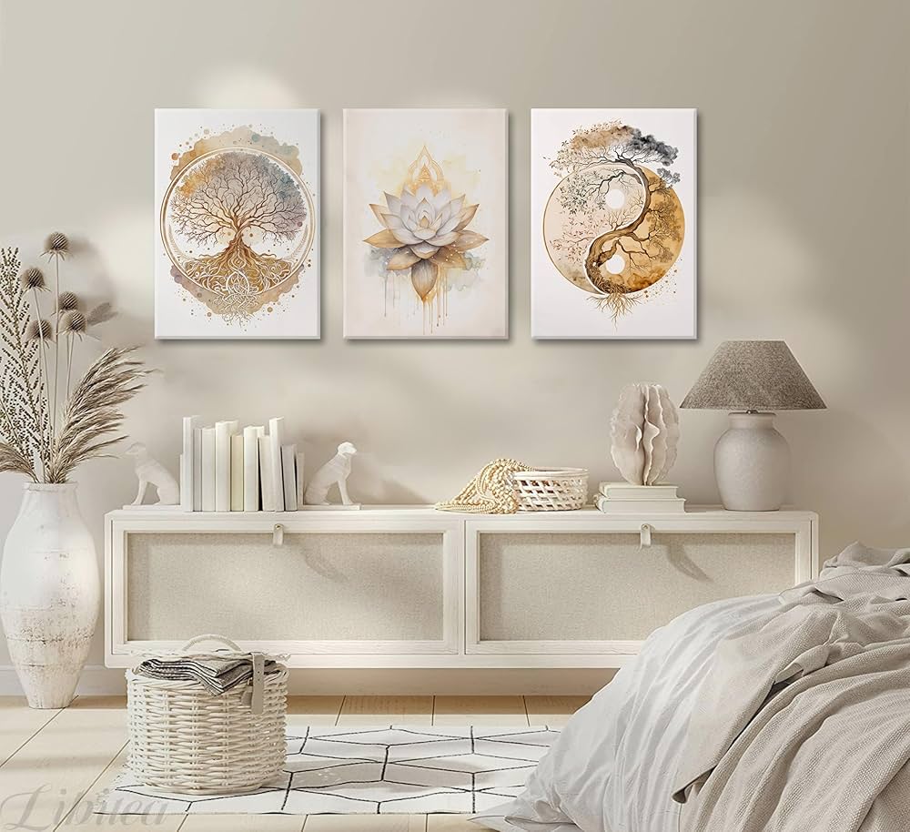 Tree of Life Canvas Wall Art Lotus Zen Painting Picture Wall Decor Abstract Yin Yang Fall Art Poster Print Artwork for Living Room Yoga Room Hotel Bedroom Home Decoration