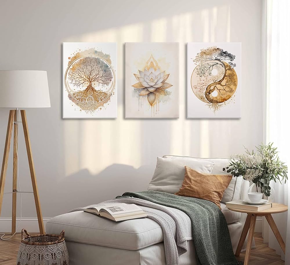 Tree of Life Canvas Wall Art Lotus Zen Painting Picture Wall Decor Abstract Yin Yang Fall Art Poster Print Artwork for Living Room Yoga Room Hotel Bedroom Home Decoration