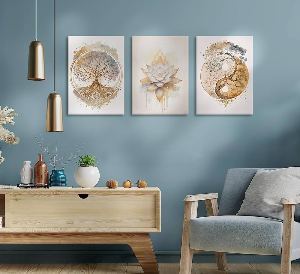 Tree of Life Canvas Wall Art Lotus Zen Painting Picture Wall Decor Abstract Yin Yang Fall Art Poster Print Artwork for Living Room Yoga Room Hotel Bedroom Home Decoration