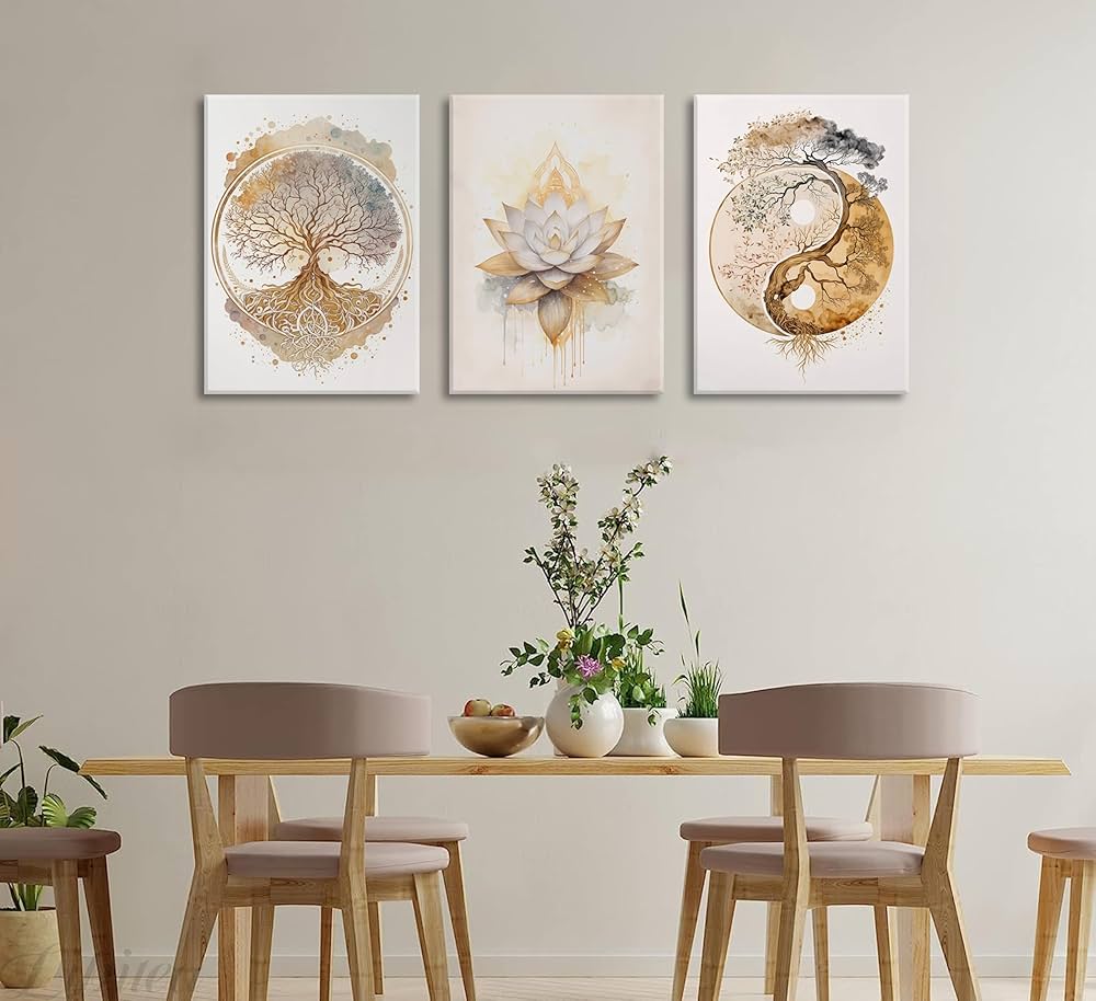 Tree of Life Canvas Wall Art Lotus Zen Painting Picture Wall Decor Abstract Yin Yang Fall Art Poster Print Artwork for Living Room Yoga Room Hotel Bedroom Home Decoration