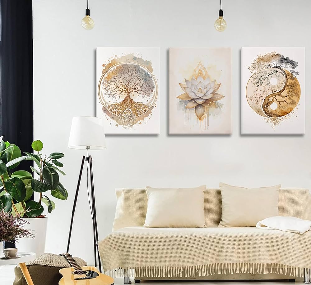 Tree of Life Canvas Wall Art Lotus Zen Painting Picture Wall Decor Abstract Yin Yang Fall Art Poster Print Artwork for Living Room Yoga Room Hotel Bedroom Home Decoration