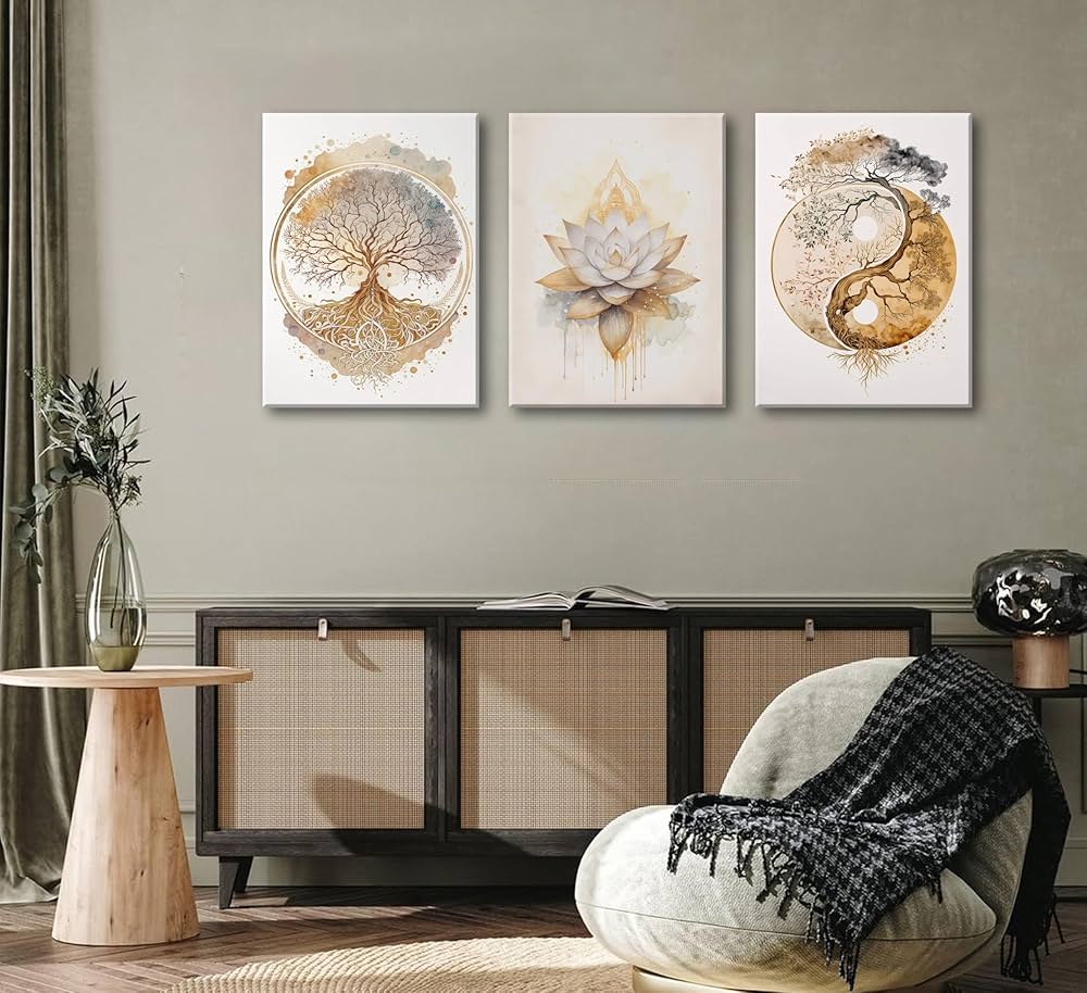 Tree of Life Canvas Wall Art Lotus Zen Painting Picture Wall Decor Abstract Yin Yang Fall Art Poster Print Artwork for Living Room Yoga Room Hotel Bedroom Home Decoration