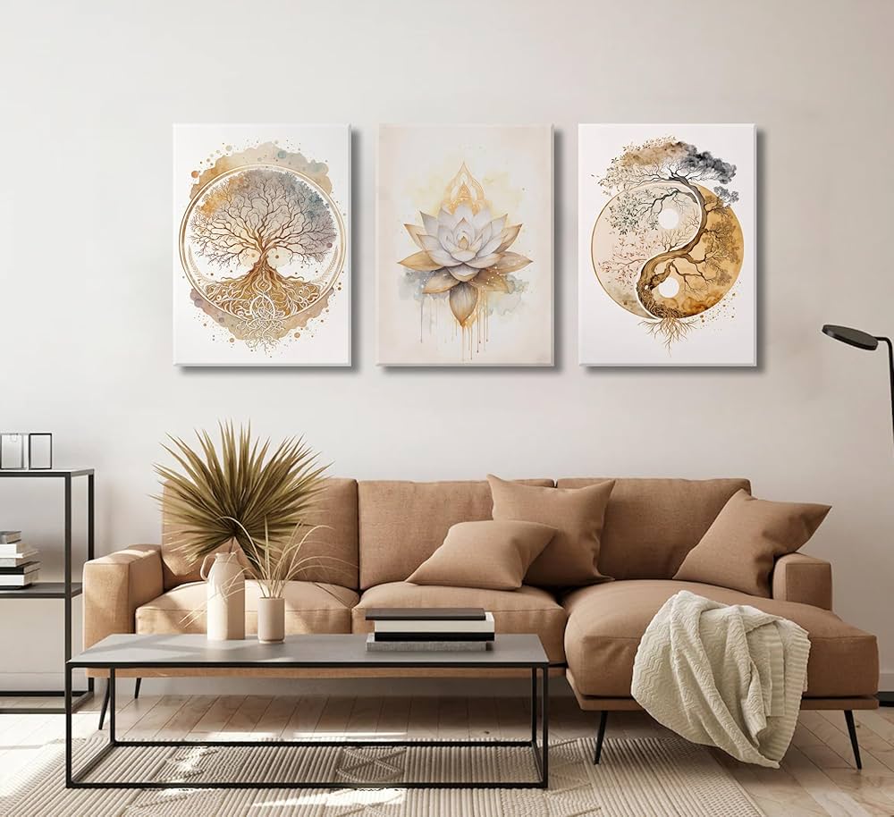 Tree of Life Canvas Wall Art Lotus Zen Painting Picture Wall Decor Abstract Yin Yang Fall Art Poster Print Artwork for Living Room Yoga Room Hotel Bedroom Home Decoration