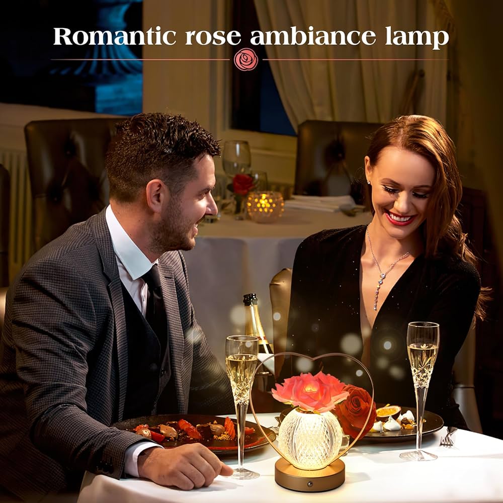 Rose Flower Lamp,Birthday Gifts for Women,Rechargeable Cordless LED Touch Lamps,3-Colour Infinitely Dimming Small Night Light,for Living Room,Dining Room,Bedroom Festival Home Decor