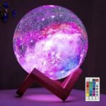 BRIGHTWORLD Moon Lamp Galaxy Lamp 5.9 inch 16 Colors LED 3D Moon Light, Remote & Touch Control Moon Night Light Christmas Gifts for Girls Boys Kids Women Birthday（Wooden Base）