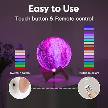 BRIGHTWORLD Moon Lamp Galaxy Lamp 5.9 inch 16 Colors LED 3D Moon Light, Remote & Touch Control Moon Night Light Christmas Gifts for Girls Boys Kids Women Birthday（Wooden Base）