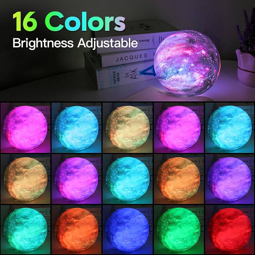 BRIGHTWORLD Moon Lamp Galaxy Lamp 5.9 inch 16 Colors LED 3D Moon Light, Remote & Touch Control Moon Night Light Christmas Gifts for Girls Boys Kids Women Birthday（Wooden Base）