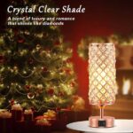 Hong-in Crystal Table Lamp – 3-Way Dimmable Touch Control, Rose Gold Bedside Lamp with USB C and A Ports, Nightstand Light for Living Room, Bedroom, Home Office (Bulb Included)