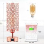 Hong-in Crystal Table Lamp – 3-Way Dimmable Touch Control, Rose Gold Bedside Lamp with USB C and A Ports, Nightstand Light for Living Room, Bedroom, Home Office (Bulb Included)