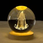 Jesuspirit – Christian Decor, Wooden Light Base Crystal Ball Night Light, Home Decor – Christian Gifts for Men and Women (The Virgin Mary)