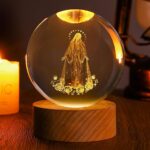 Jesuspirit – Christian Decor, Wooden Light Base Crystal Ball Night Light, Home Decor – Christian Gifts for Men and Women (The Virgin Mary)