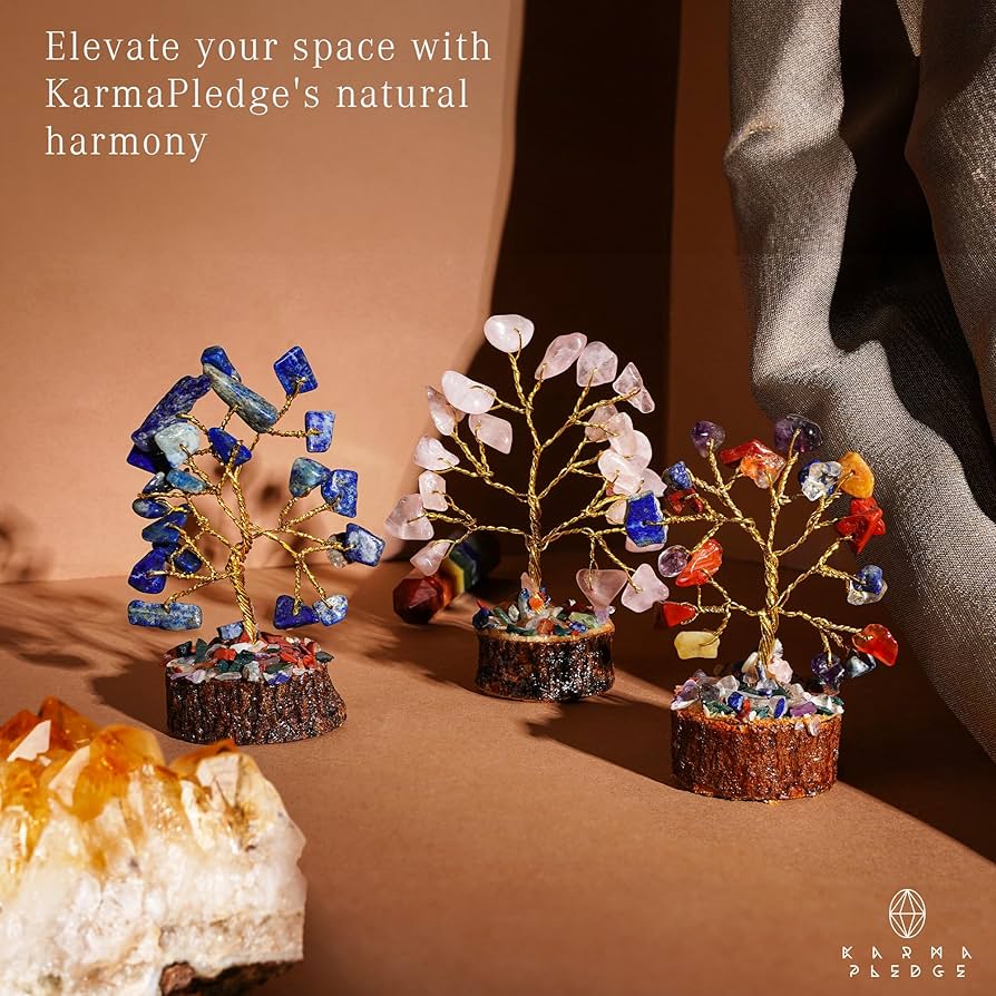 Crystal Tree Set of 12 Unique Birthday Gifts for Women, Sister, Mom, Home Office Decor, Shelf Desk Decoration for Positive Energy, Bring Good Luck, Money, Reiki Healing, Chakra Tree of Life Gift Sets