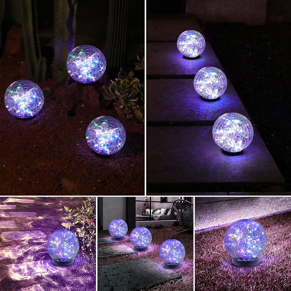 Solar Globe Lights Outdoor Waterproof-Solar Balls-Solar Garden Lights-Orbs for Outside 4 Pack Cracked Glass Ball for Lawn Patio Yard Backyard Decorations