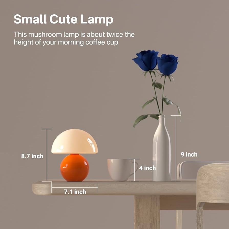 Mushroom Lamp Table Lamp for Bedroom,Desk Bedside Small Lamps for Living Room Night Stands,Mushroom Decor Cute Mini Modern Mid Century Lamps,Unique Aesthetic Home Living Room Decor(Orange)