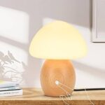 Mushroom Lamp with Touch Control Switch, Small Wooden Table Lamp with Glass Shade, 3 Way Dimmable Nightstand Lamp for Bedroom, G9 LED Bulb Included (Nature Wood&Opal White Glass Shade)