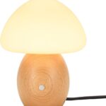 Mushroom Lamp with Touch Control Switch, Small Wooden Table Lamp with Glass Shade, 3 Way Dimmable Nightstand Lamp for Bedroom, G9 LED Bulb Included (Nature Wood&Opal White Glass Shade)