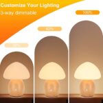 Mushroom Lamp with Touch Control Switch, Small Wooden Table Lamp with Glass Shade, 3 Way Dimmable Nightstand Lamp for Bedroom, G9 LED Bulb Included (Nature Wood&Opal White Glass Shade)