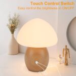 Mushroom Lamp with Touch Control Switch, Small Wooden Table Lamp with Glass Shade, 3 Way Dimmable Nightstand Lamp for Bedroom, G9 LED Bulb Included (Nature Wood&Opal White Glass Shade)