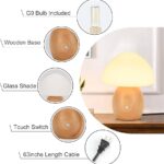Mushroom Lamp with Touch Control Switch, Small Wooden Table Lamp with Glass Shade, 3 Way Dimmable Nightstand Lamp for Bedroom, G9 LED Bulb Included (Nature Wood&Opal White Glass Shade)