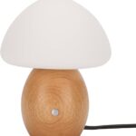 Mushroom Lamp with Touch Control Switch, Small Wooden Table Lamp with Glass Shade, 3 Way Dimmable Nightstand Lamp for Bedroom, G9 LED Bulb Included (Nature Wood&Opal White Glass Shade)