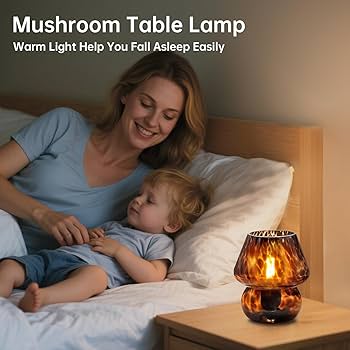 Mushroom Lamp Small Lamp Table Lamp for Bedroom, Desk Bedside Lamps for Living Room,Mushroom Decor Cute Mini Modern Mid Century Lamps for Night Stands,Aesthetic Home Living Room Decor(Black)