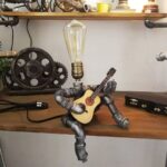 Steampunk Industrial Guitar Lamp – Unique Table Lamp/Desk Lamp with Edison Bulb, Vintage Decorative Lamp for Men, Guitar Lovers & Musicians, Creative Unusual Music-Themed Gift