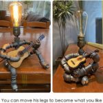 Steampunk Industrial Guitar Lamp – Unique Table Lamp/Desk Lamp with Edison Bulb, Vintage Decorative Lamp for Men, Guitar Lovers & Musicians, Creative Unusual Music-Themed Gift